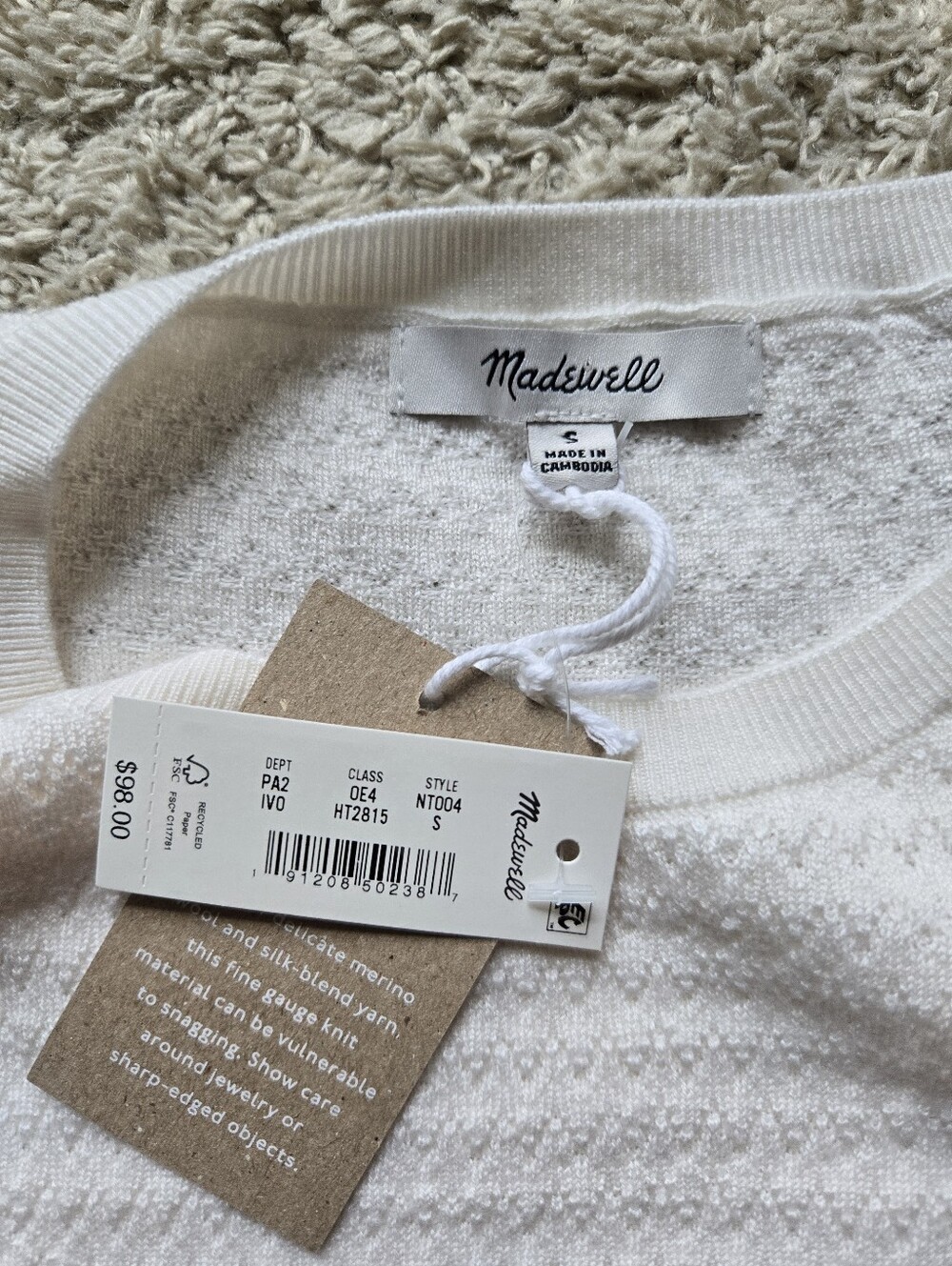 Madewell Knit Top Womens S Ivory Wool Silk Blend Short Sleeve - Picture 6 of 10